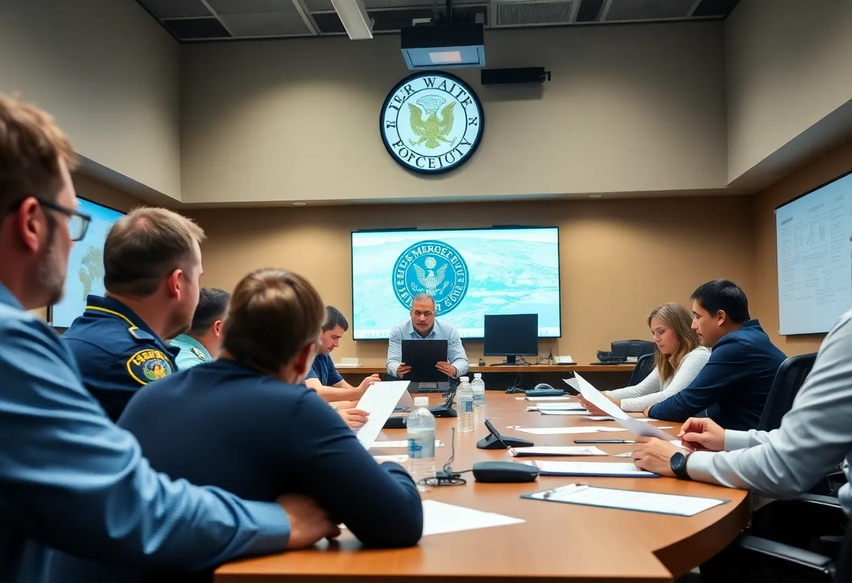 Emergency Operations Center in Coronado with team members discussing preparedness