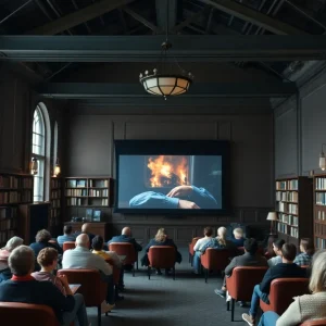 Audience at Coronado Library watching a film screening