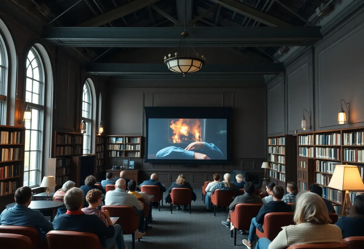 Audience at Coronado Library watching a film screening