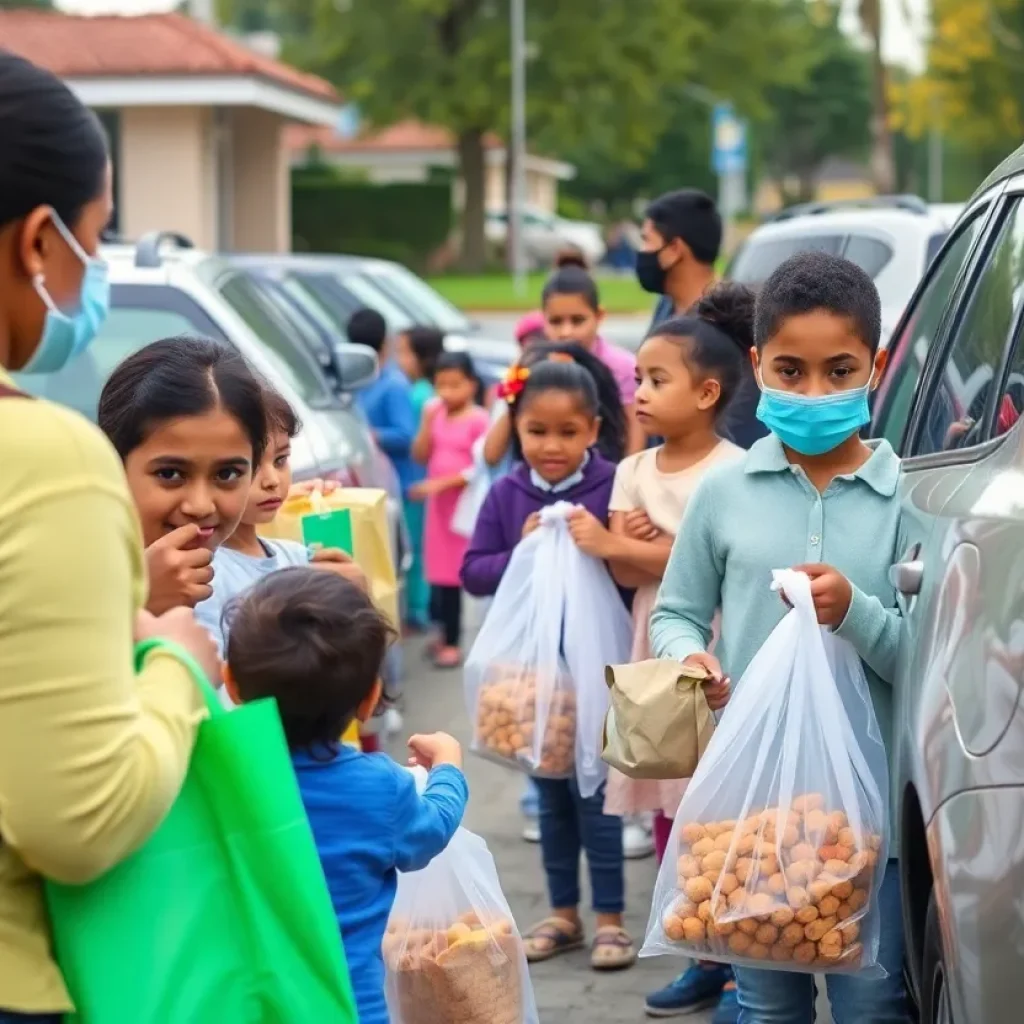 Families picking up grab-and-go meals at Coronado school.