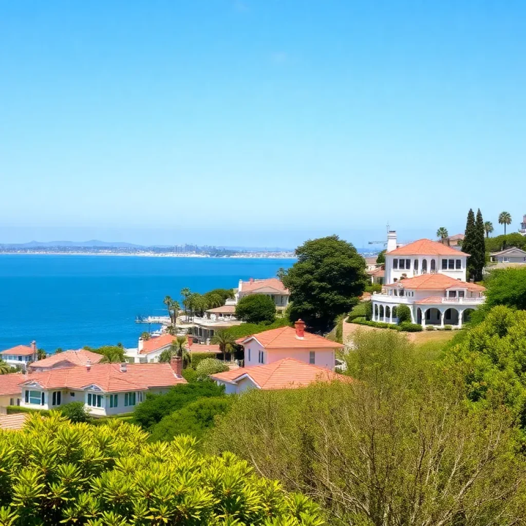 View of upscale homes on Coronado Island with greenery
