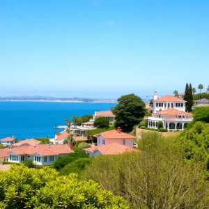 View of upscale homes on Coronado Island with greenery