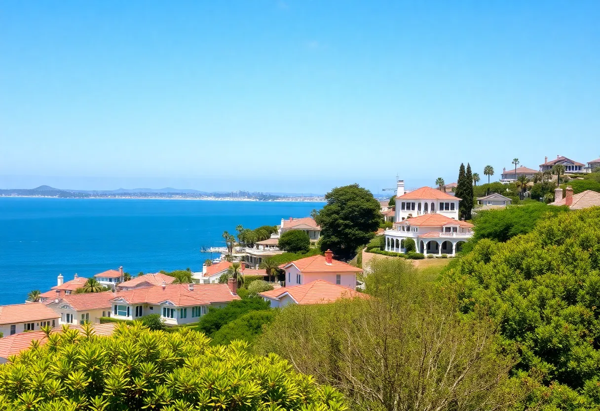 View of upscale homes on Coronado Island with greenery