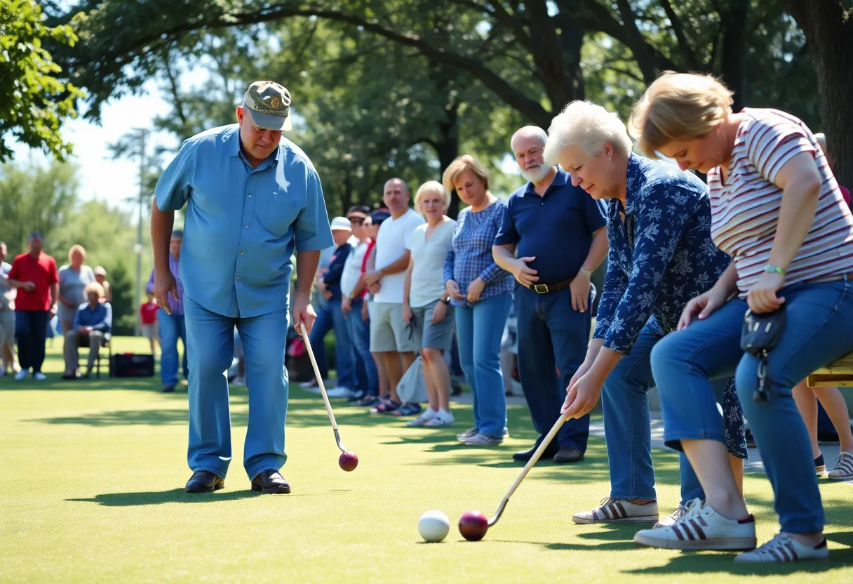 Community members participating in a lawn bowling event honoring MAG 7 in Coronado.