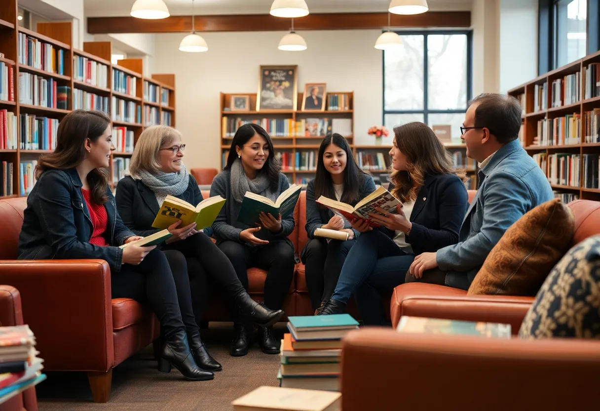 Participants of the Coronado Public Library Mystery Book Club discussing a novel.