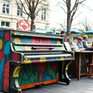 Colorful outdoor public piano at Coronado Library