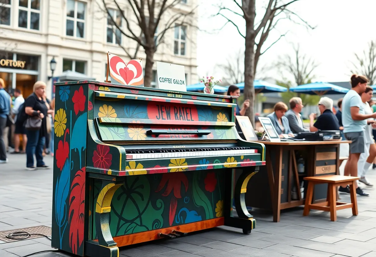 Colorful outdoor public piano at Coronado Library