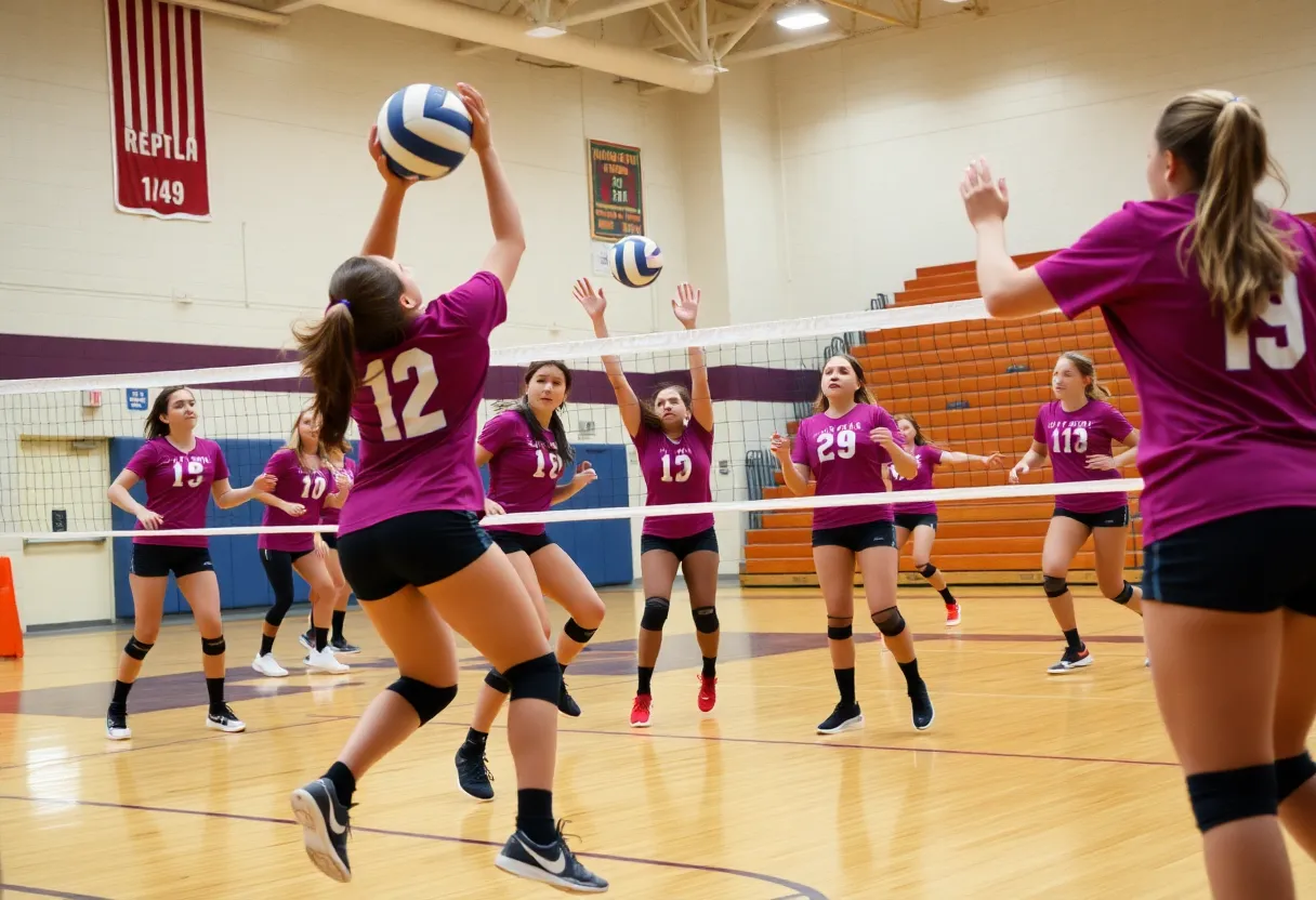 Coronado High School volleyball team playing a match