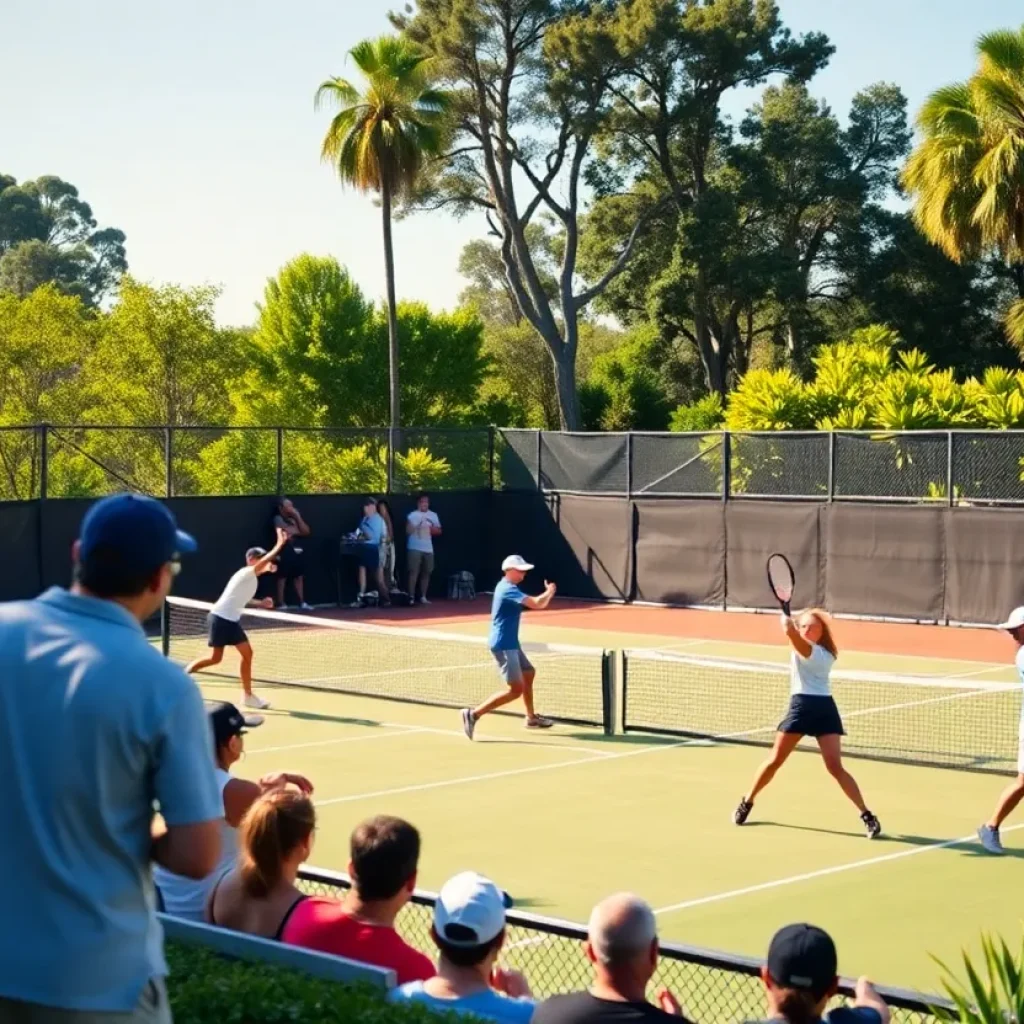Action shot of players competing in the Crown Cup tennis tournament at Coronado Tennis Center