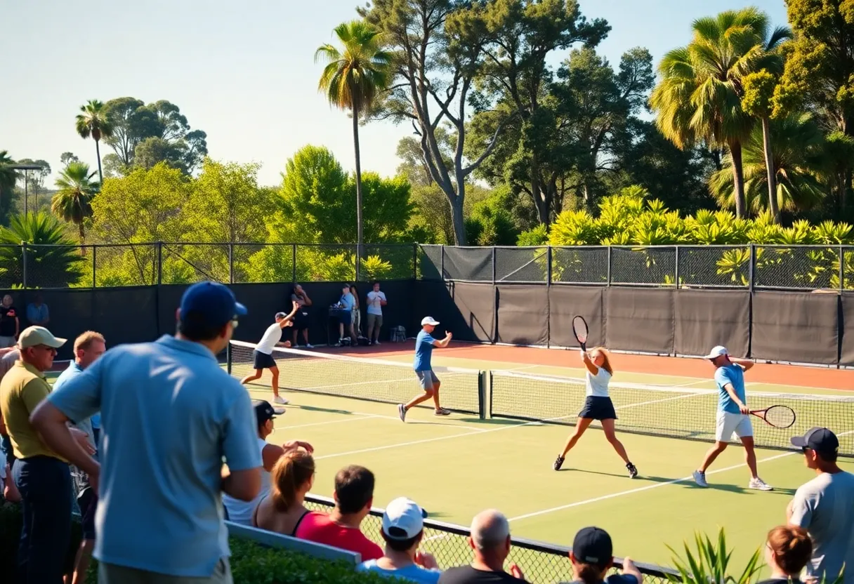 Action shot of players competing in the Crown Cup tennis tournament at Coronado Tennis Center