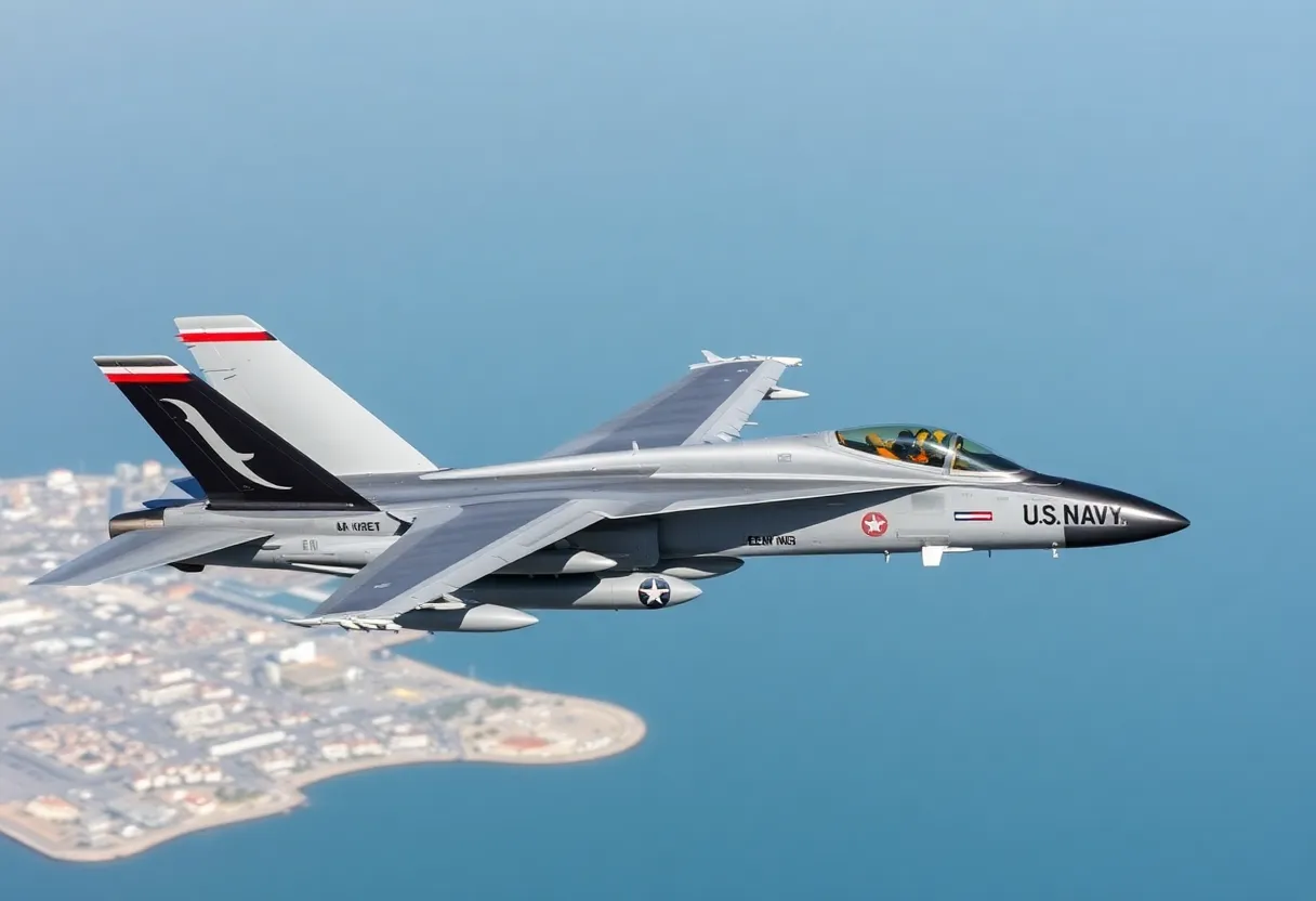 U.S. Navy EA-18G Growler aircraft flying over San Diego Bay