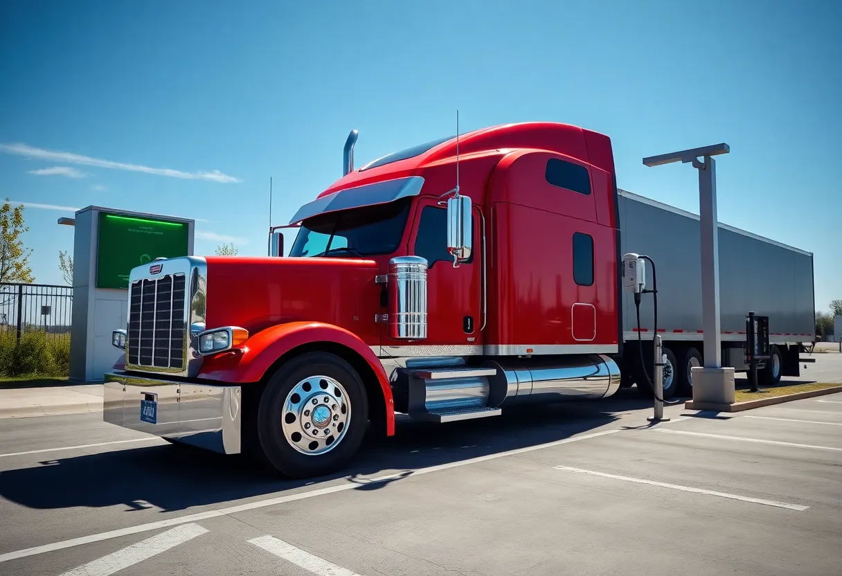 Heavy-duty truck charging at a green energy station