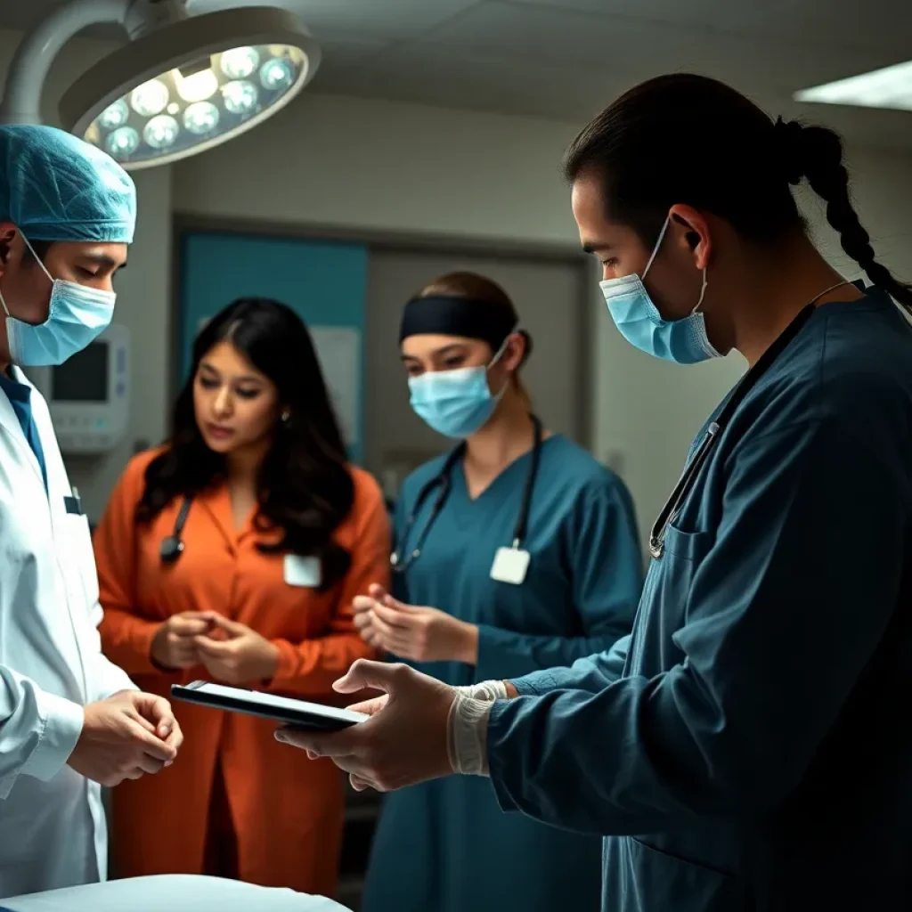 Diverse healthcare professionals collaborating in a military hospital