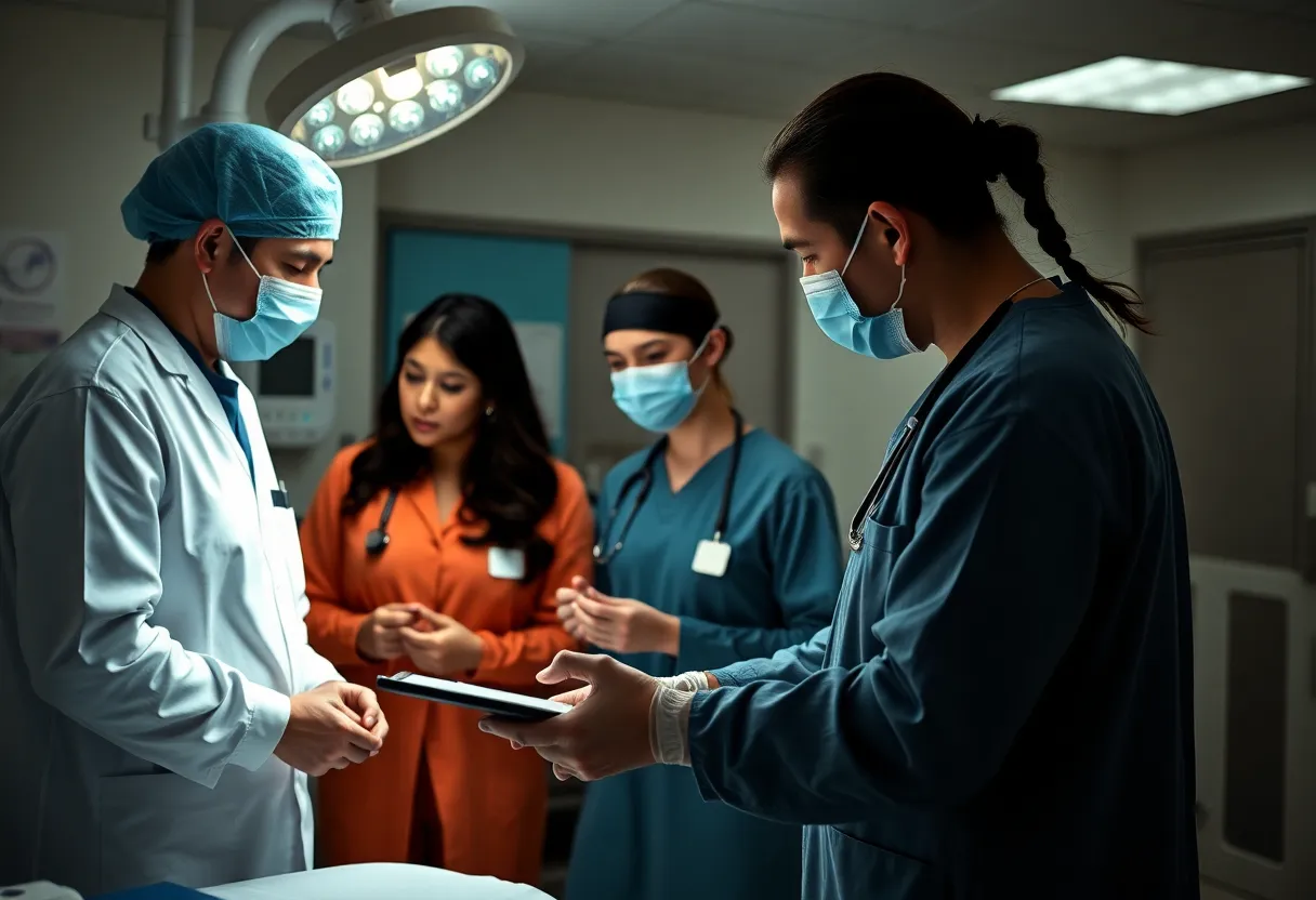 Diverse healthcare professionals collaborating in a military hospital
