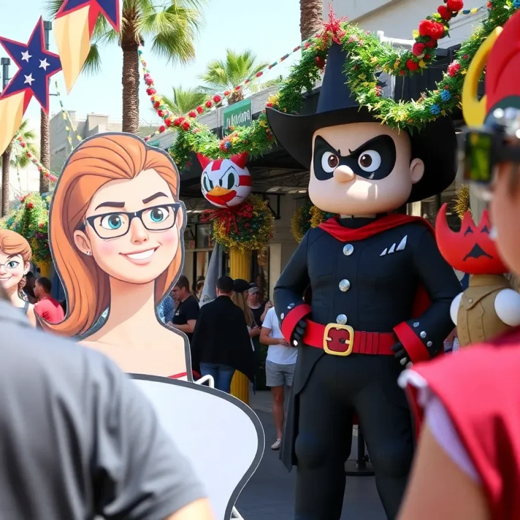Scene of King of the Hill activation at Comic-Con with fans enjoying interactive games and character cutouts.