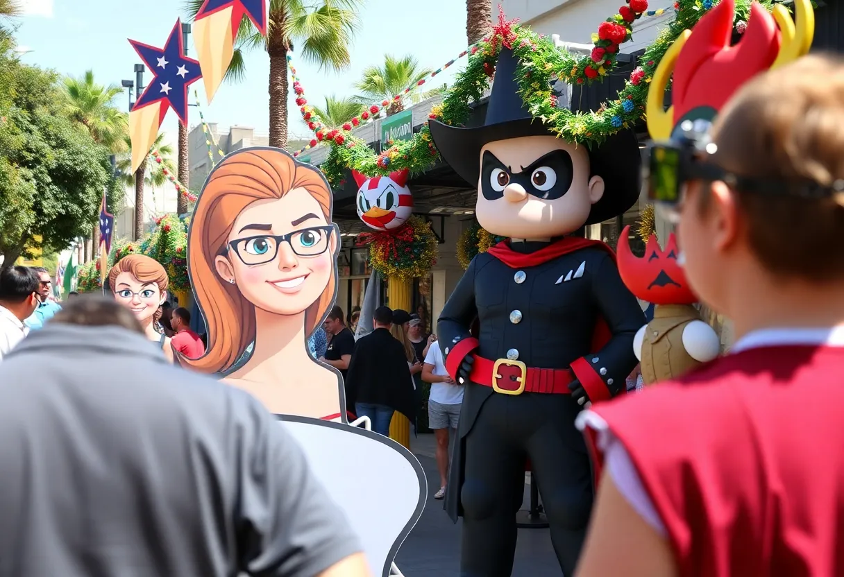 Scene of King of the Hill activation at Comic-Con with fans enjoying interactive games and character cutouts.