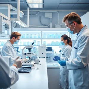 Advanced biopharmaceutical laboratory working on cellular therapy development