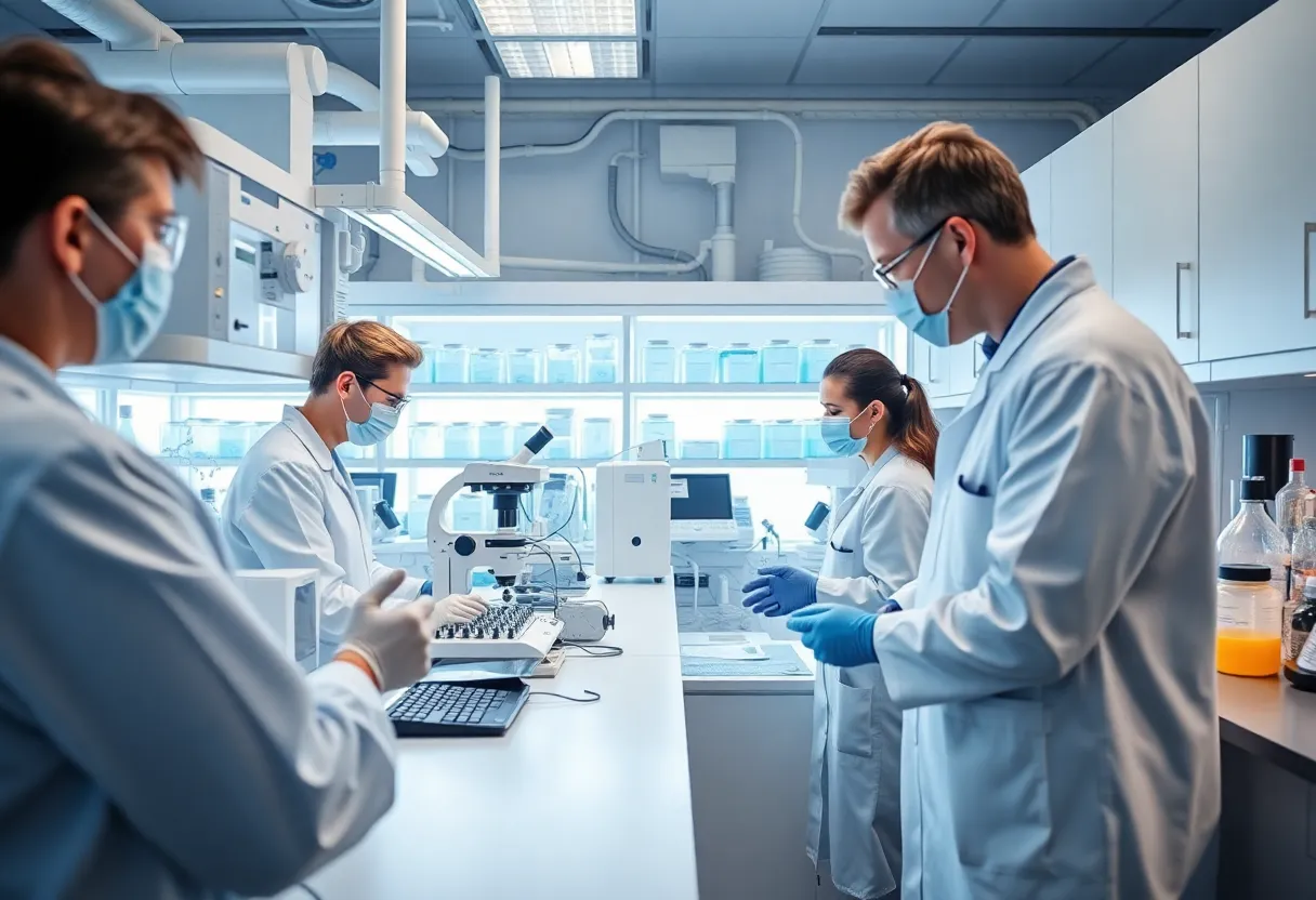 Advanced biopharmaceutical laboratory working on cellular therapy development