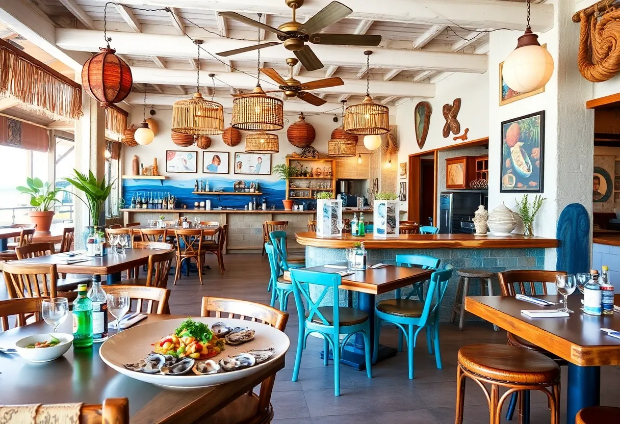 Interior of La Corriente Baja-style seafood restaurant in Coronado