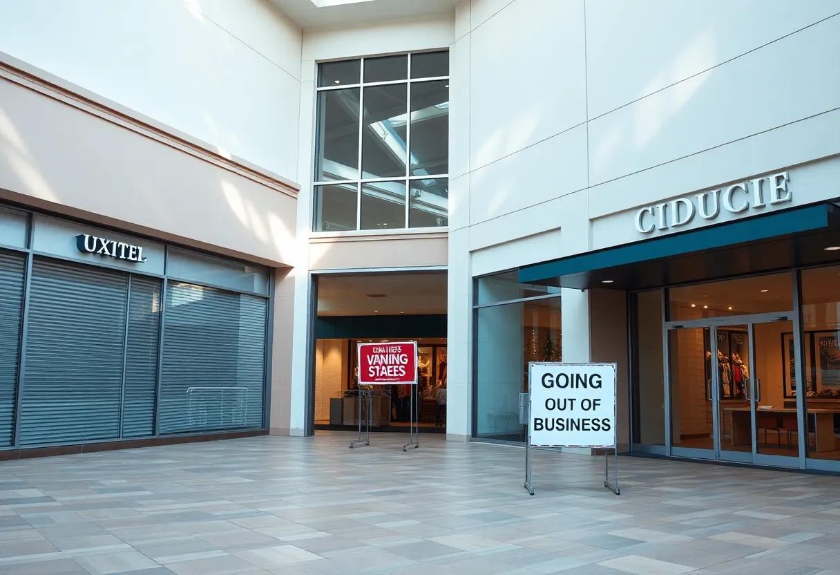 Exterior view of closed Nordstrom store at Santa Monica Place with empty walkways.