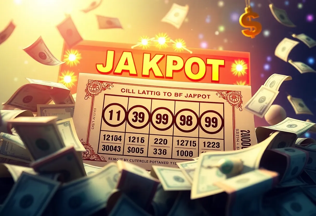 Lottery ticket with money and jackpot sign
