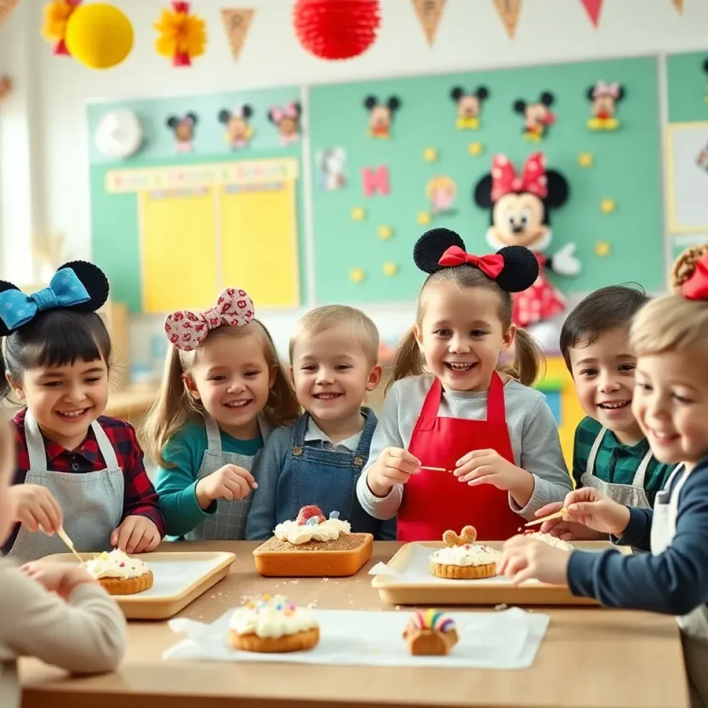 Children engaged in a Disney-themed baking class at Coronado.