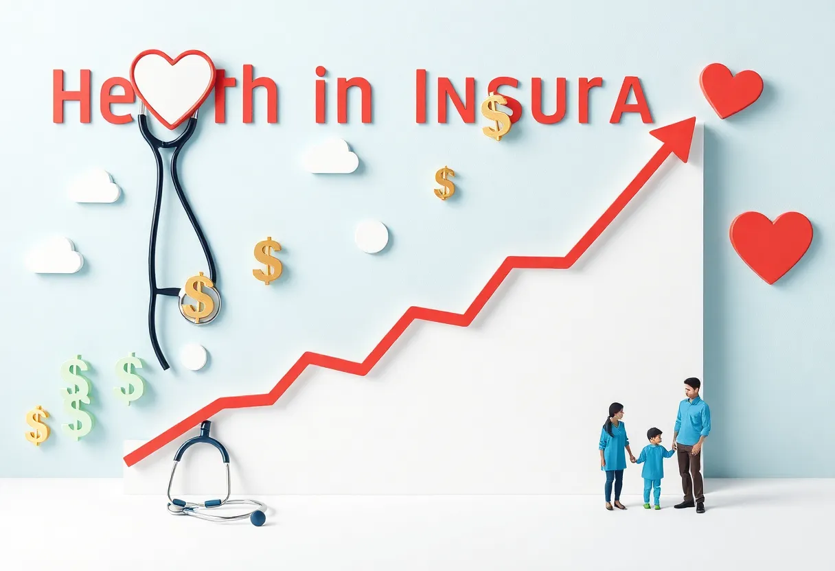 Conceptual image of rising health insurance costs with healthcare symbols