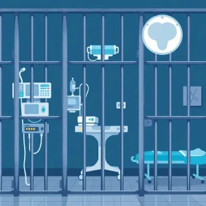 Illustration depicting healthcare challenges in a jail setting