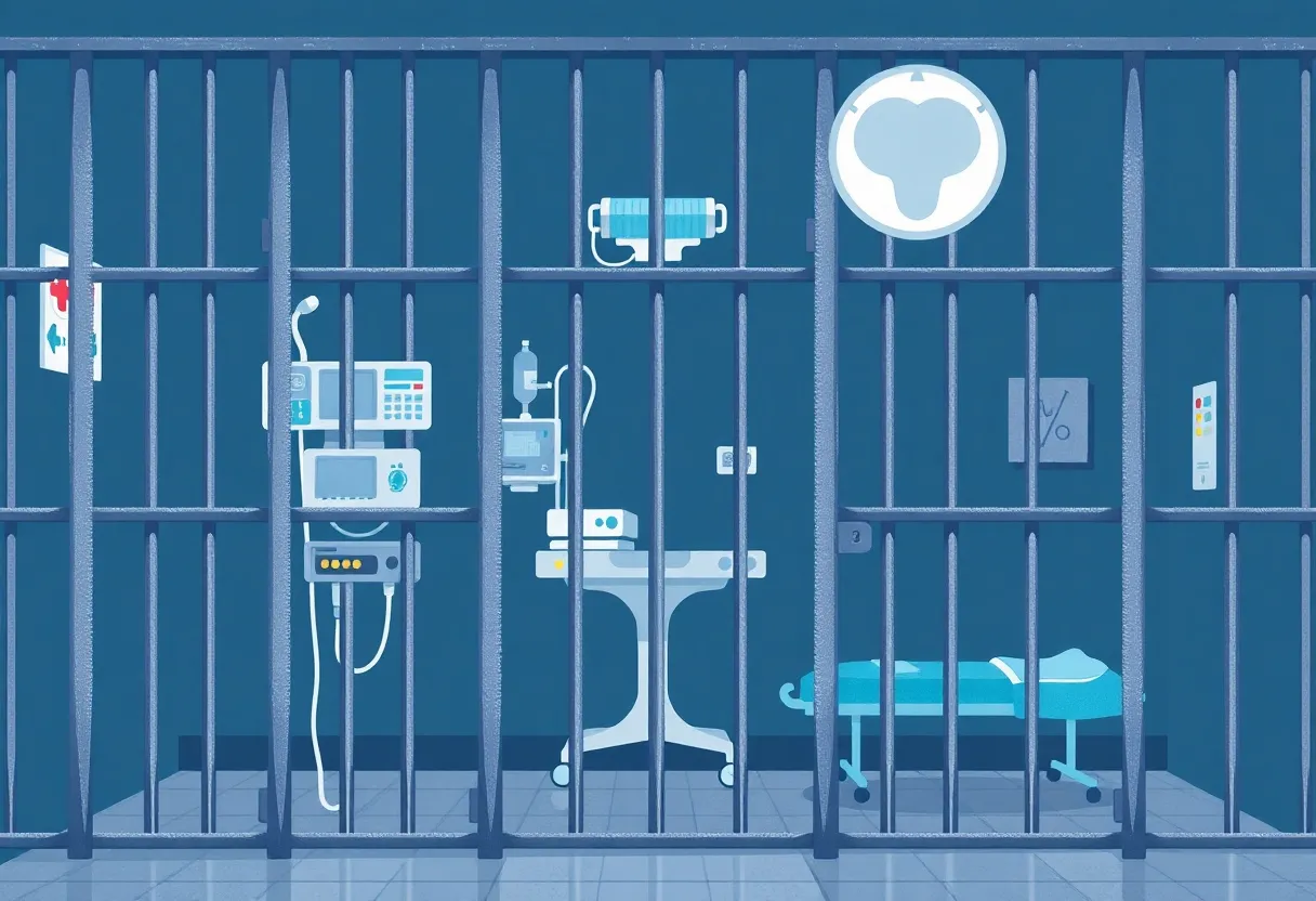 Illustration depicting healthcare challenges in a jail setting