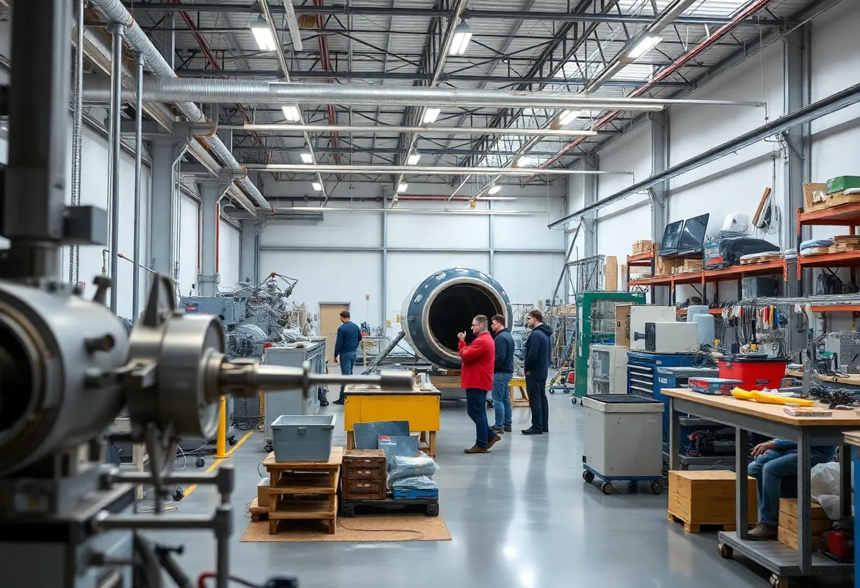 Engineers collaborating in an aerospace workshop in Southern California