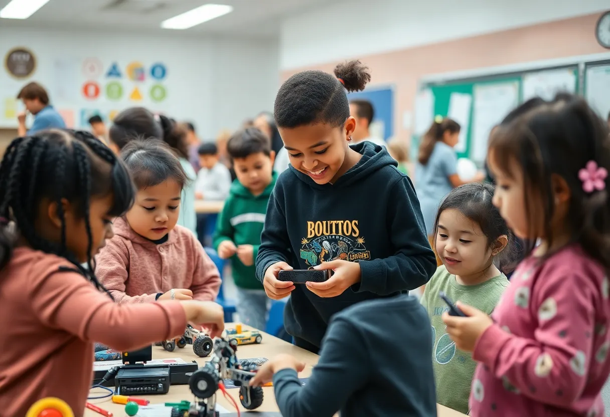 Families participating in STEAM activities at a conference