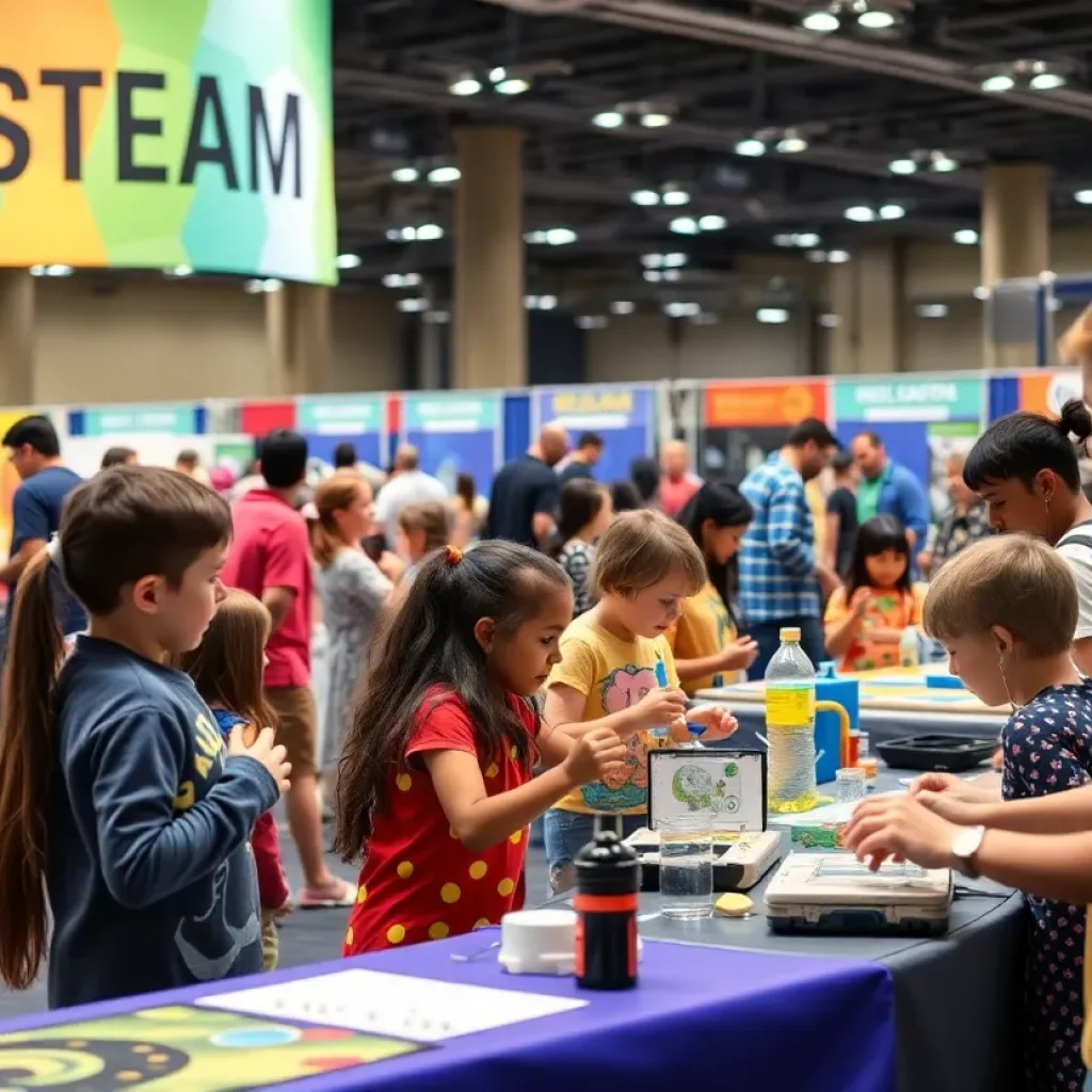 Children and families participating in STEAM activities at the conference