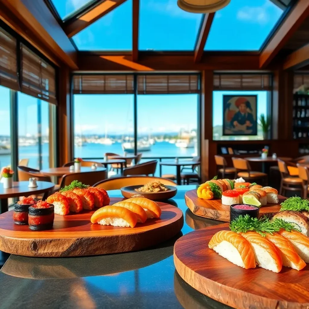 Interior view of Sugarfish San Diego with sushi dishes