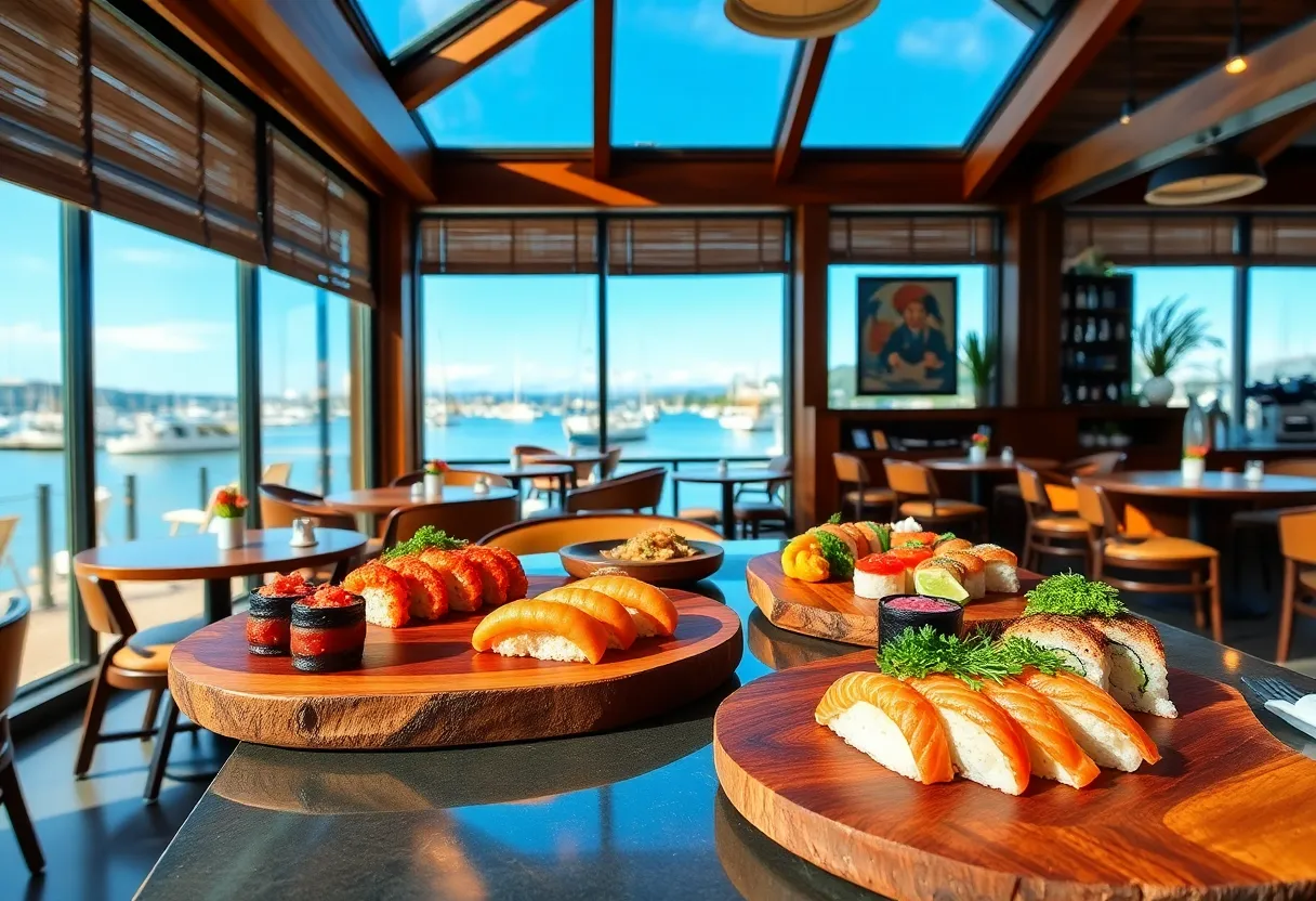 Interior view of Sugarfish San Diego with sushi dishes