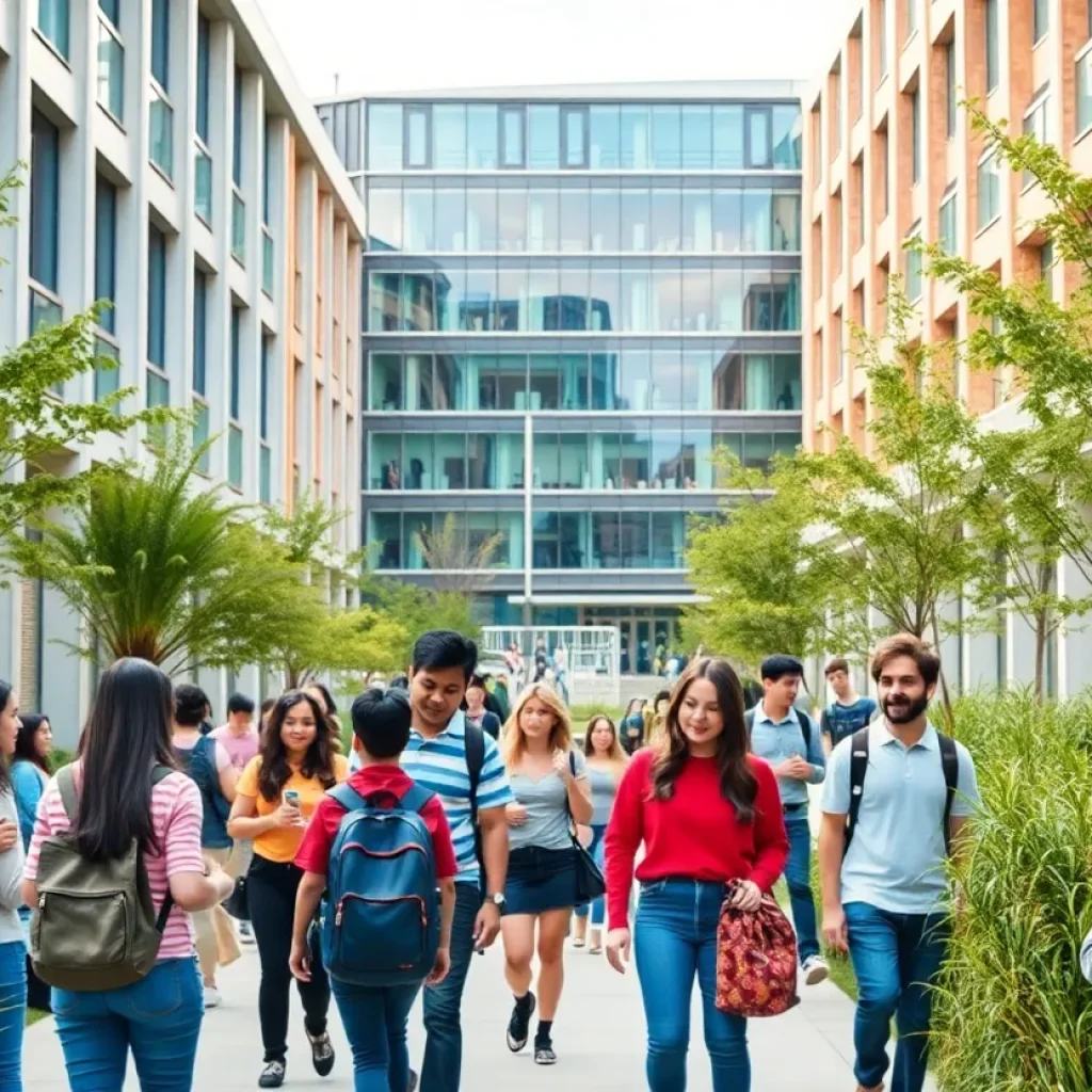 Diverse students collaborating on campus