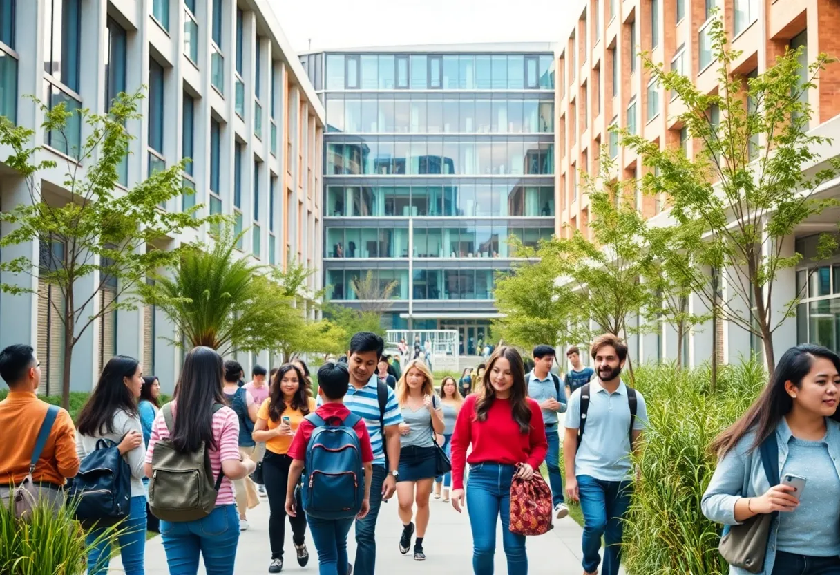 Diverse students collaborating on campus