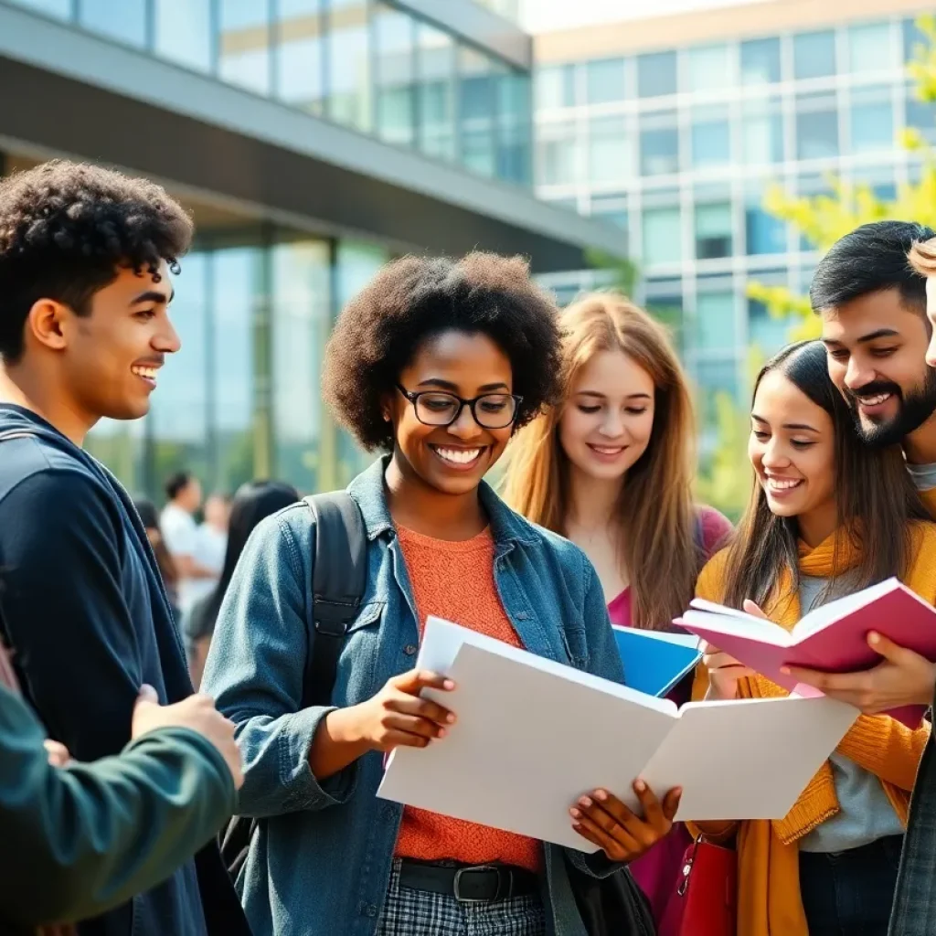 A diverse group of university students engaged in learning on campus, illustrating the impact of significant donations in higher education.