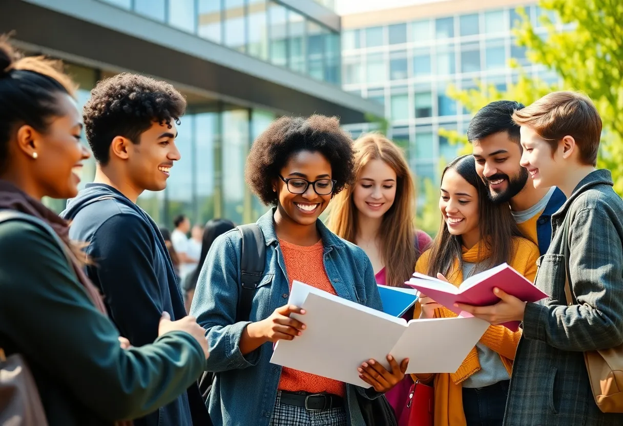 A diverse group of university students engaged in learning on campus, illustrating the impact of significant donations in higher education.