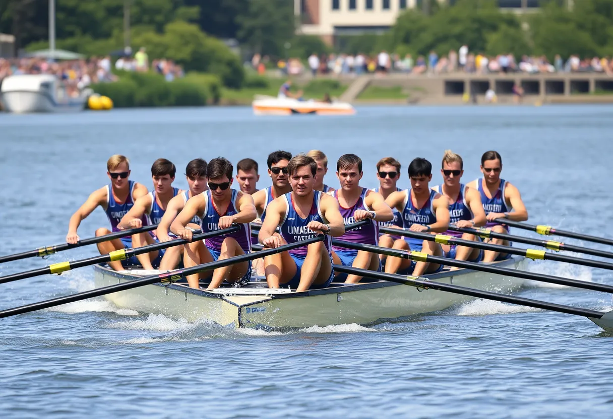 University of San Diego Men's Rowing Team racing on the river