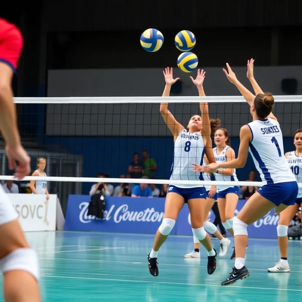 University of San Diego volleyball team competing at the World University Games.