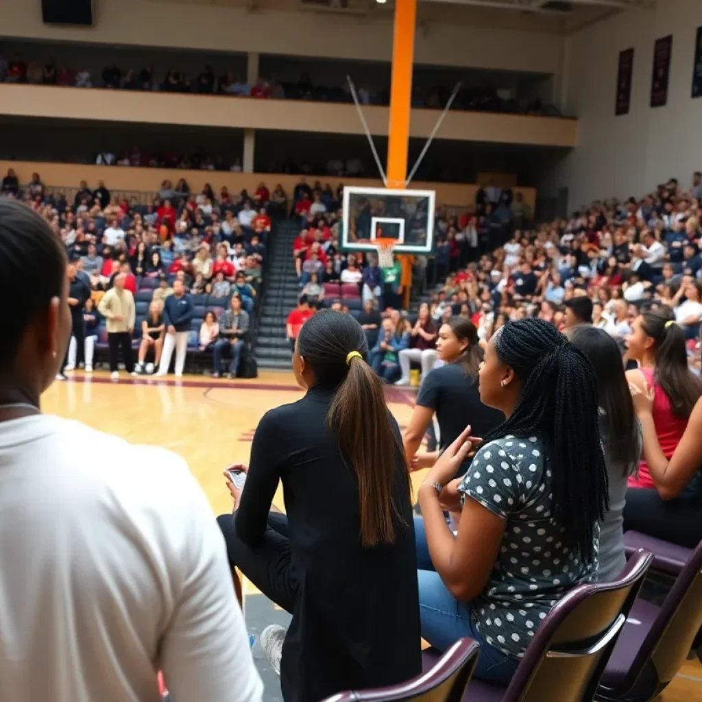 USD women's basketball team practicing with community support