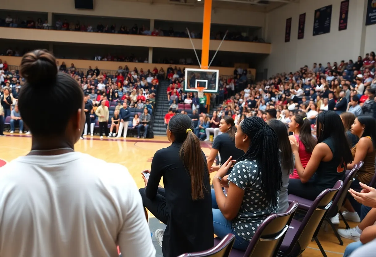 USD women's basketball team practicing with community support