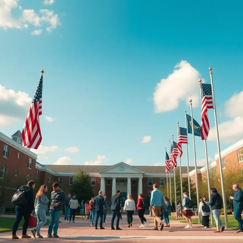 University campus scene showing military support