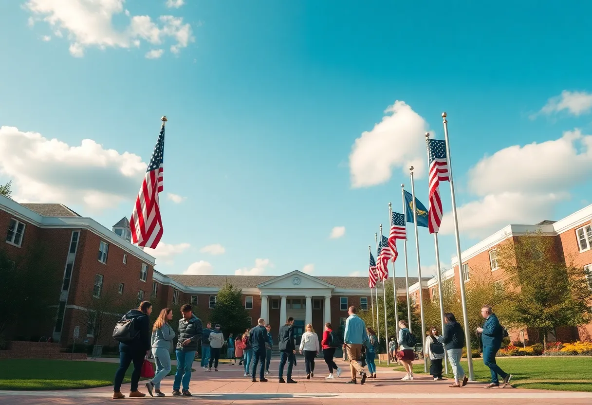 University campus scene showing military support