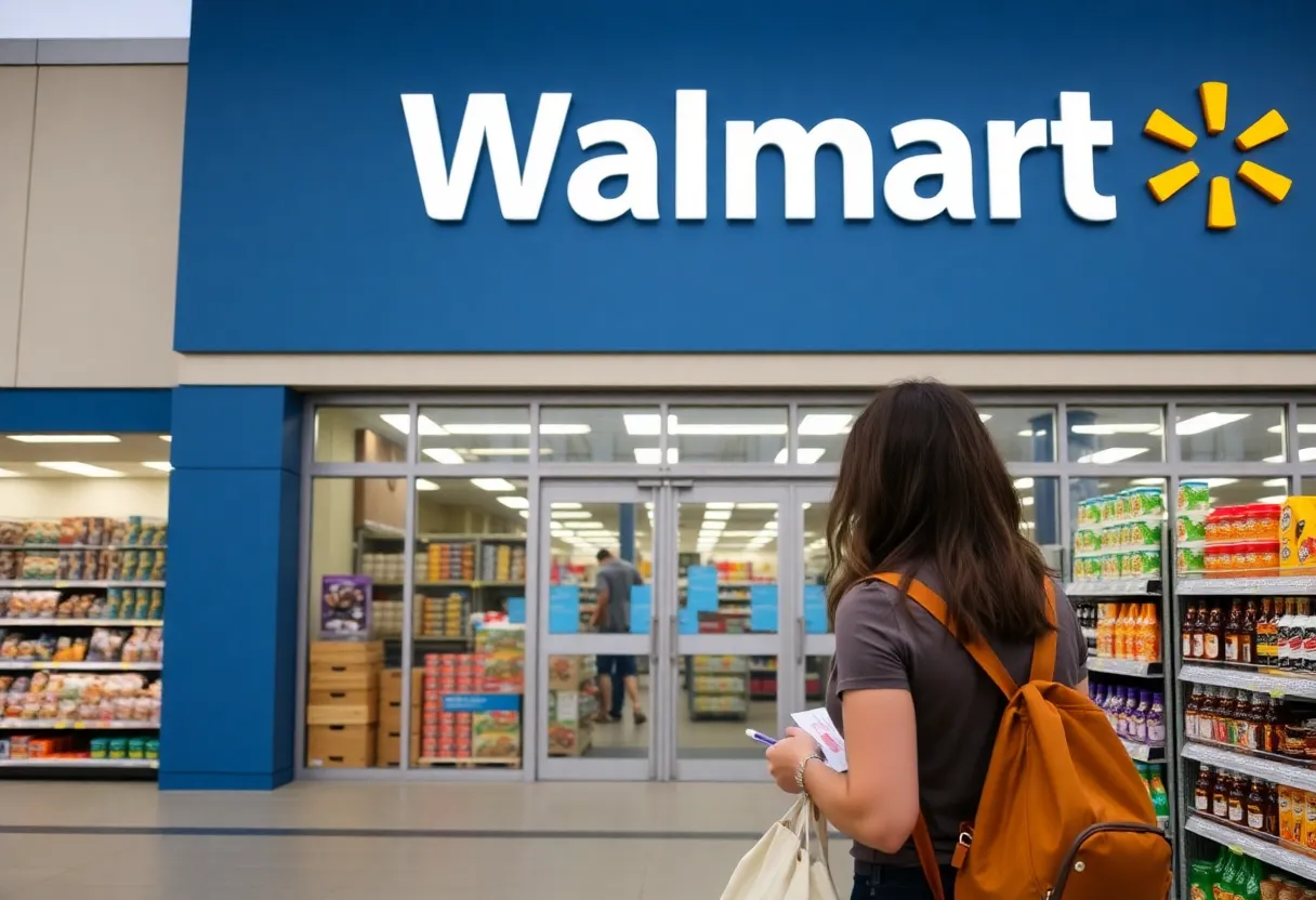 Exterior view of Walmart store with pricing displays