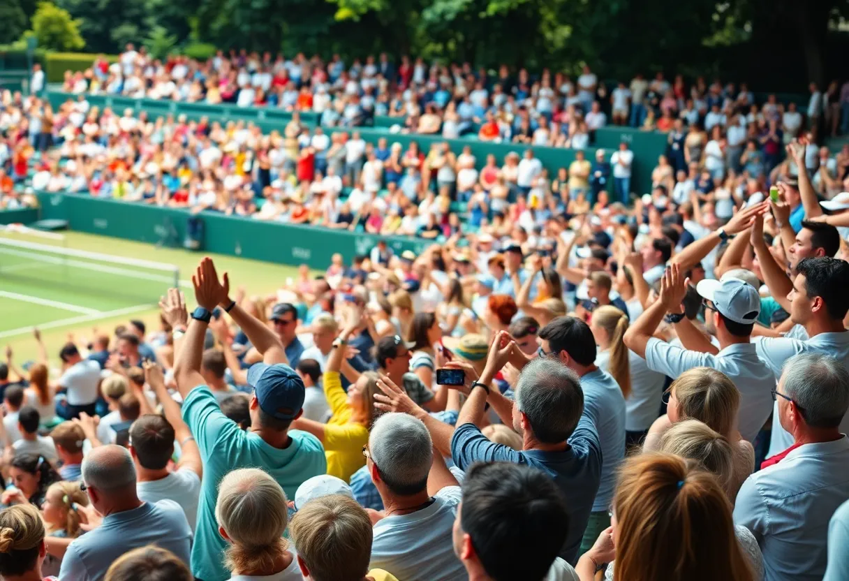 Crowd cheering at Wimbledon Tennis Match
