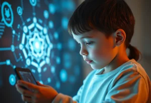 Artistic representation of AI chatbots ensuring the safety of minors