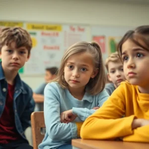 Students in a classroom dealing with the emotional effects of bullying