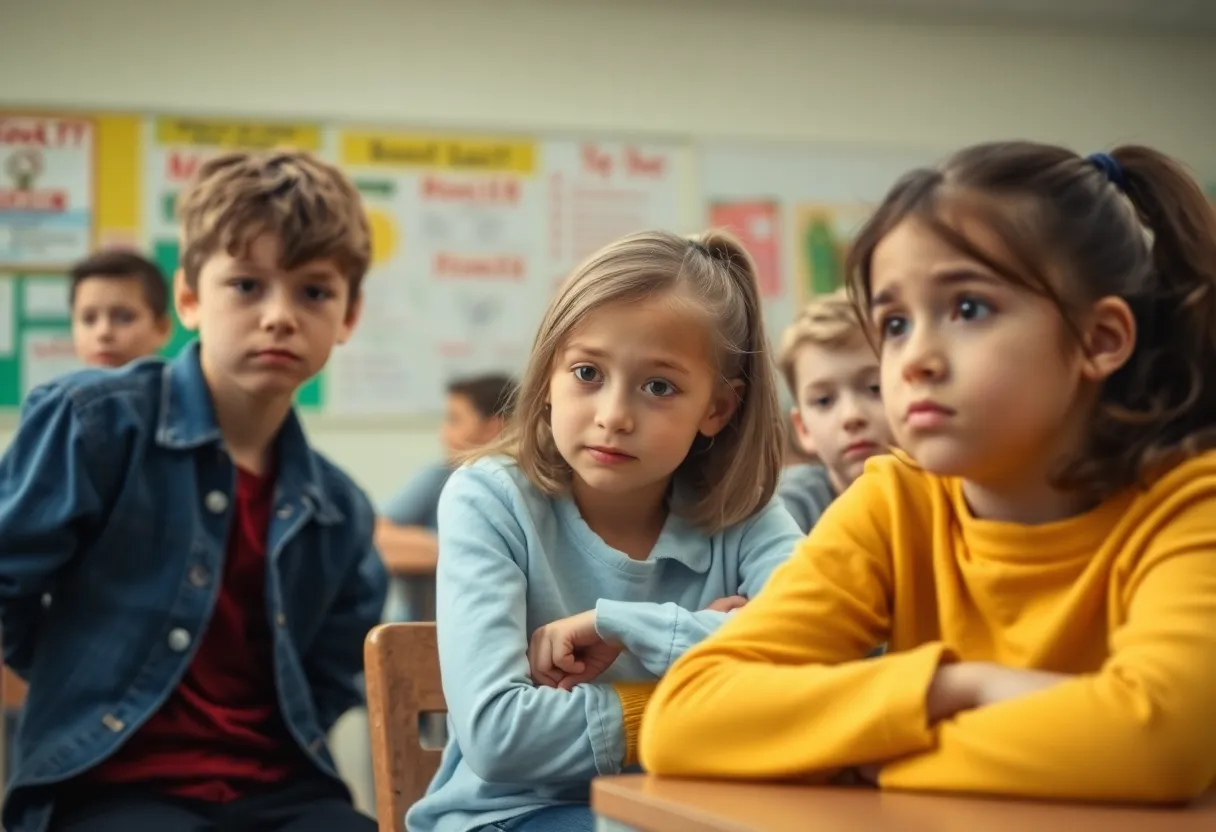 Students in a classroom dealing with the emotional effects of bullying