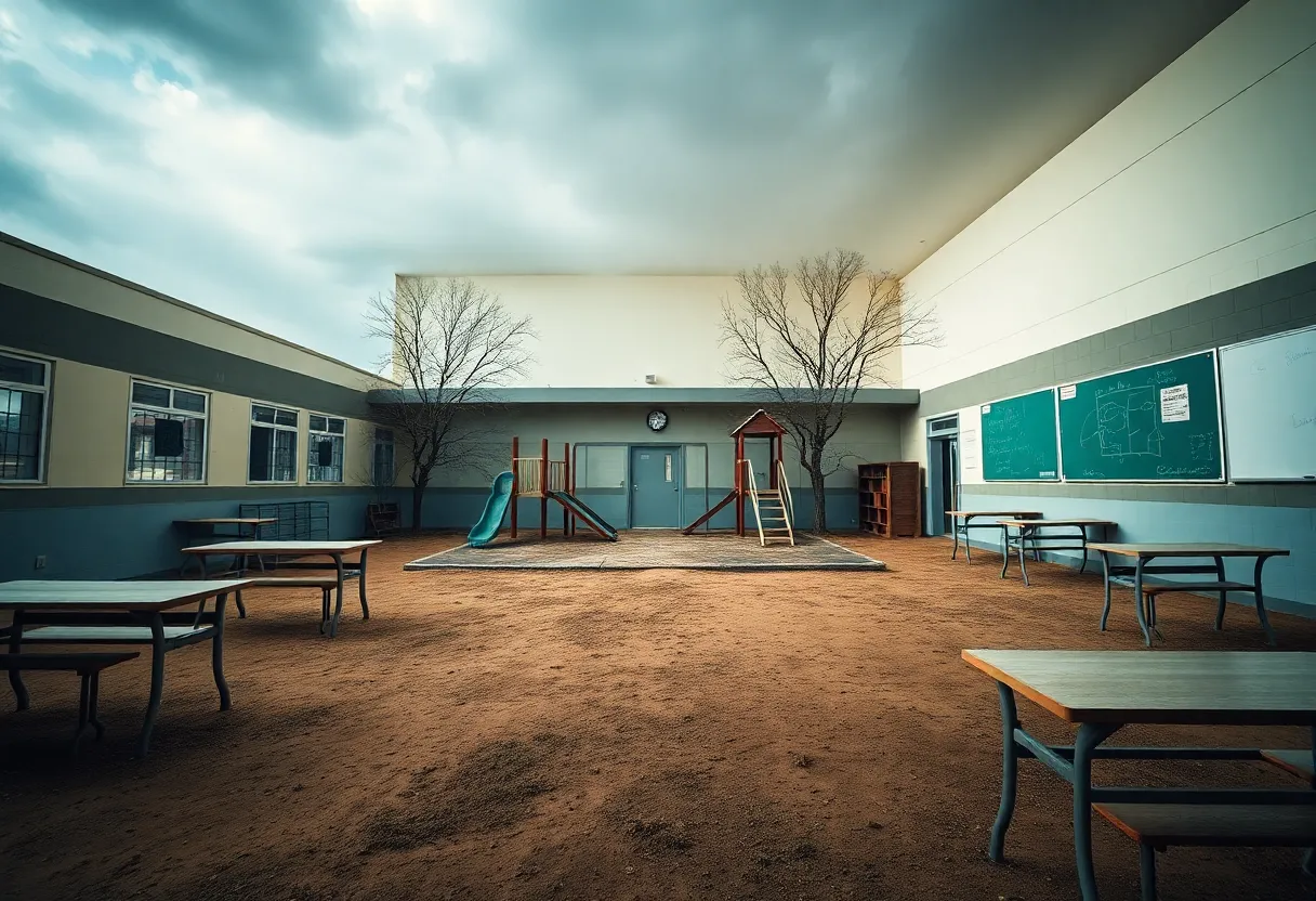 An empty school playground symbolizing the impact of bullying on students